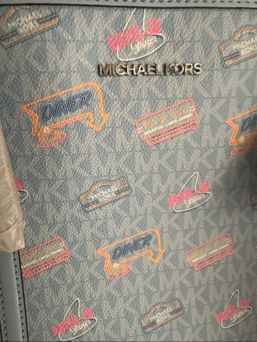 Michael Kors Extra Large Blue Diner Print Tote Bag New Host Pick - Picture 6 of 9